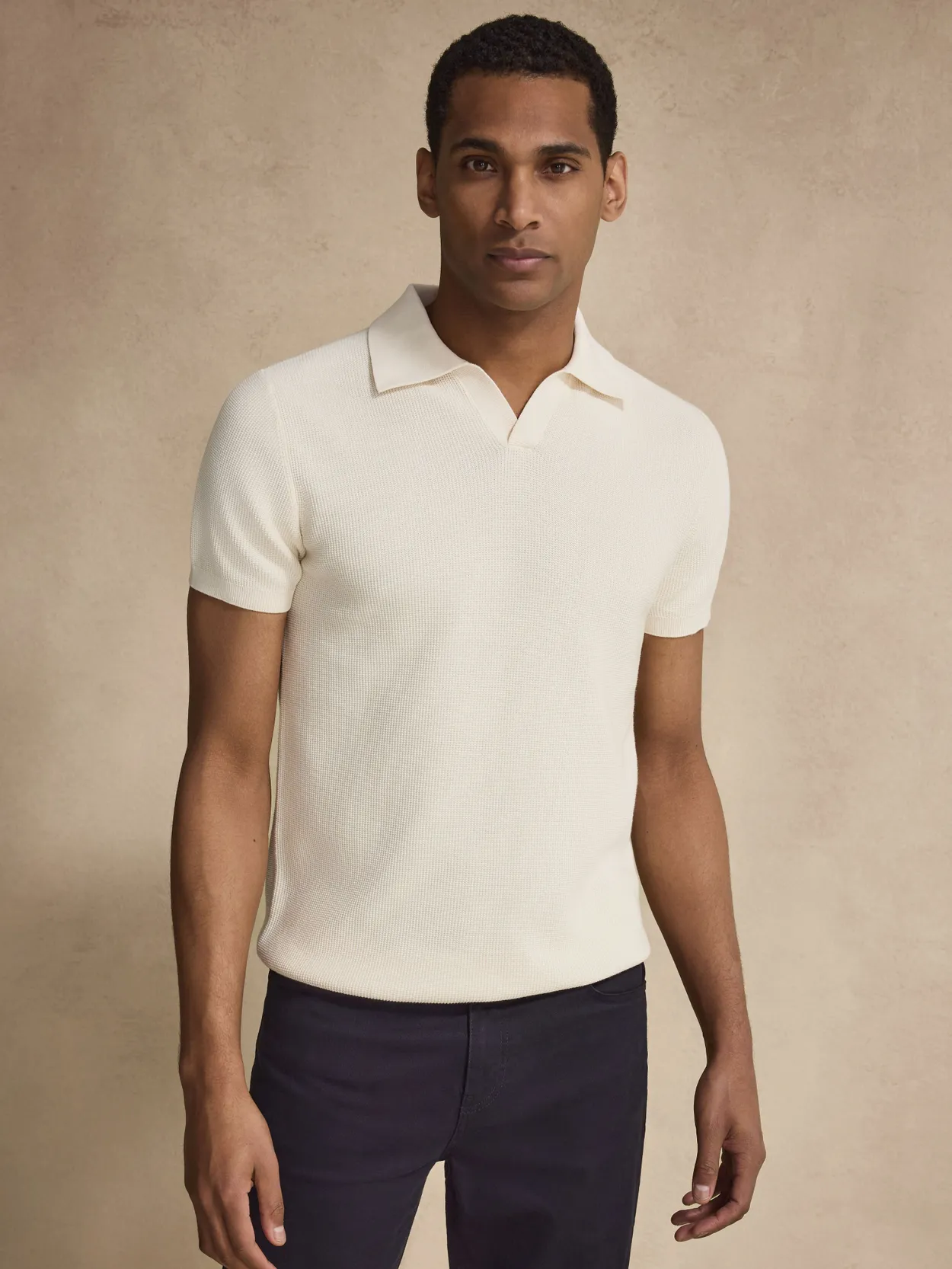 Cream White Textured Cotton Polo