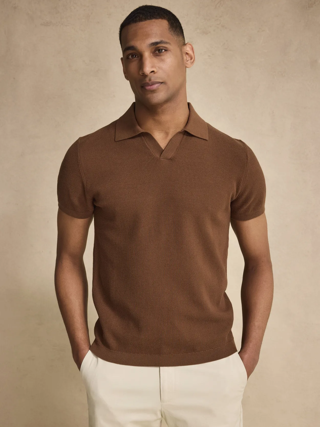 Brown Textured Cotton Polo