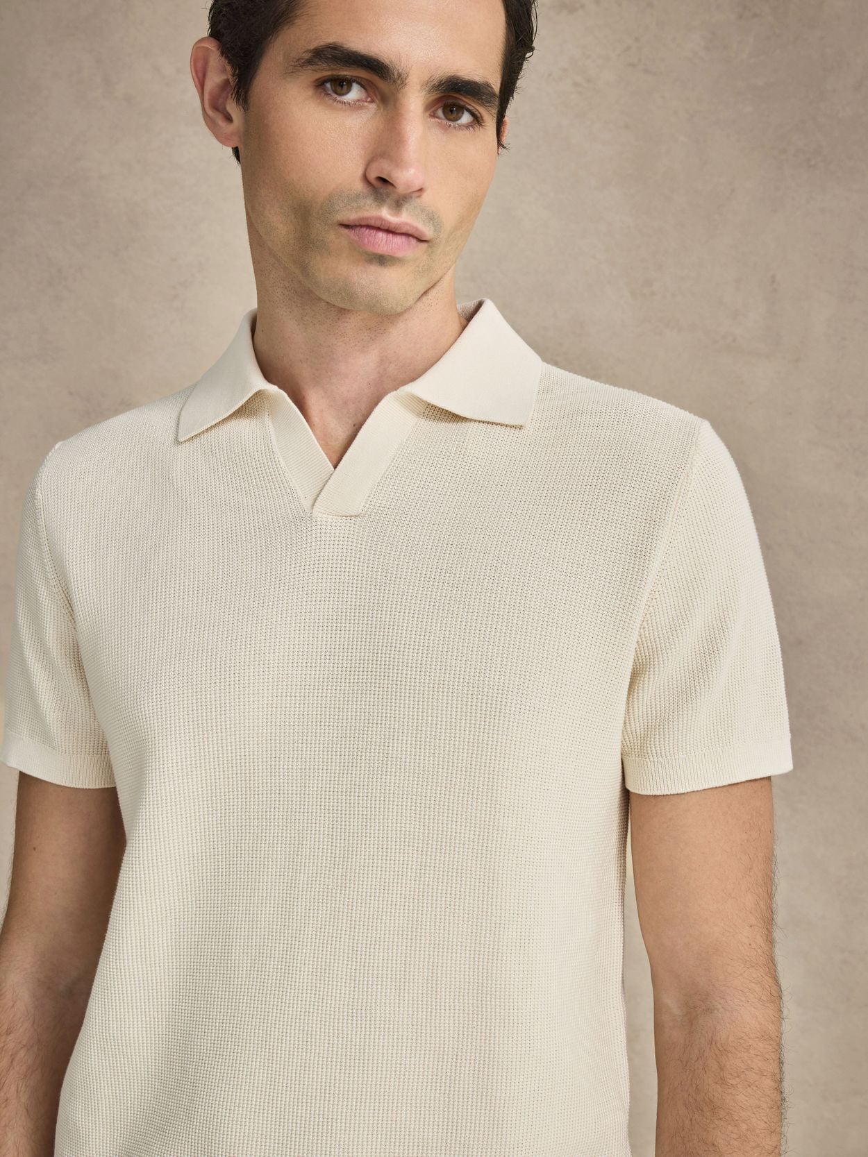 Cream White Polo Shirt Regular Fit - Cotton V-Neck - Buy online