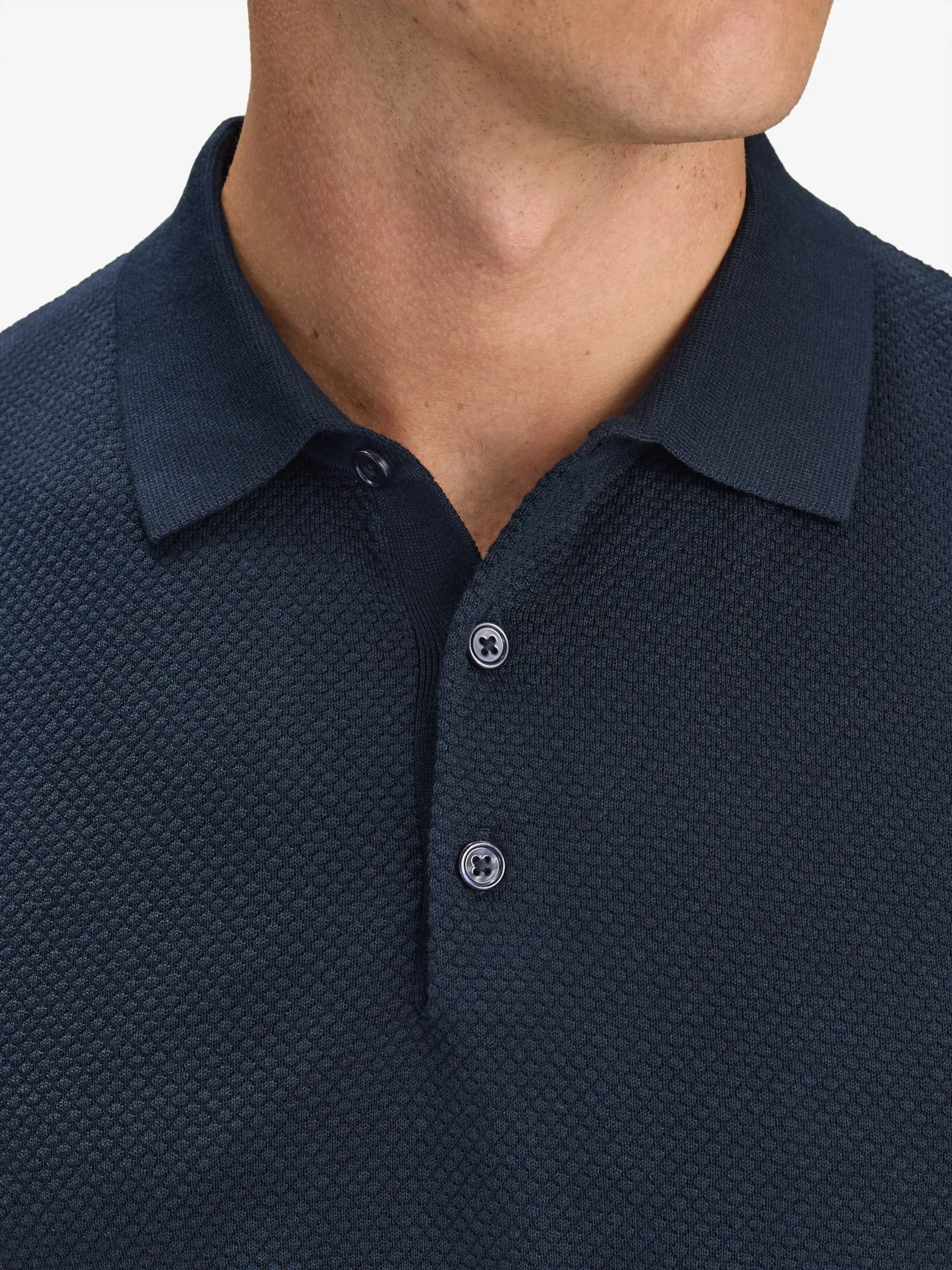 Navy Blue Knitted Cotton Polo Sweater