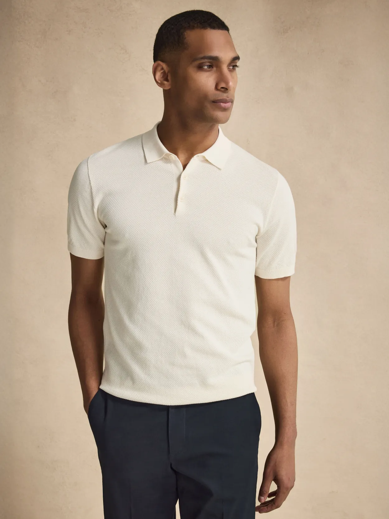 Cream White Knitted Cotton Polo