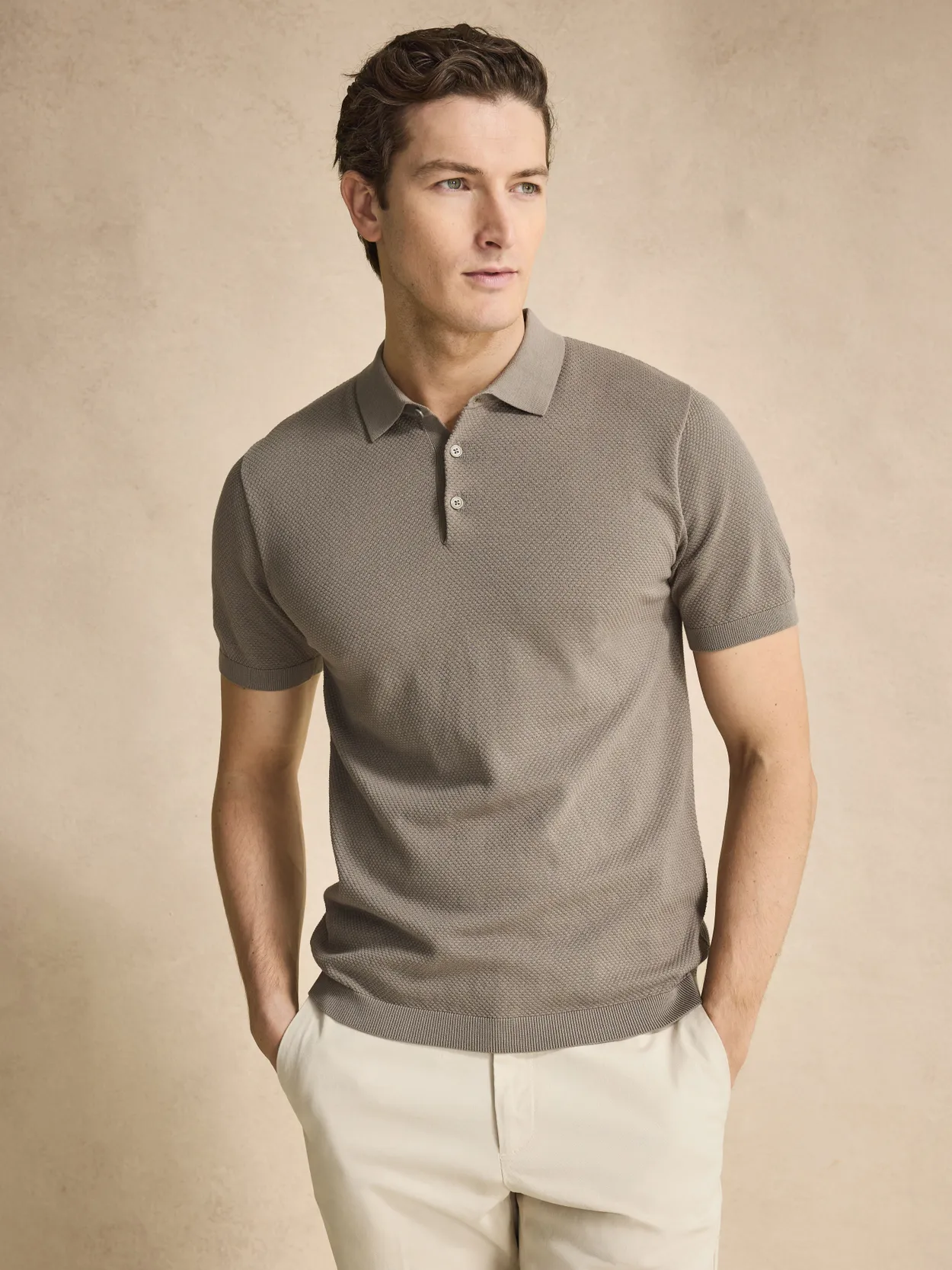 Taupe Knitted Cotton Polo