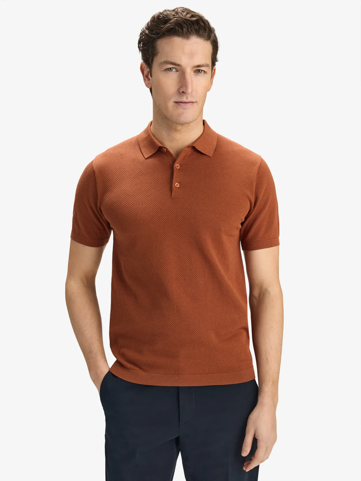 Terracotta Knitted Cotton Polo Sweater