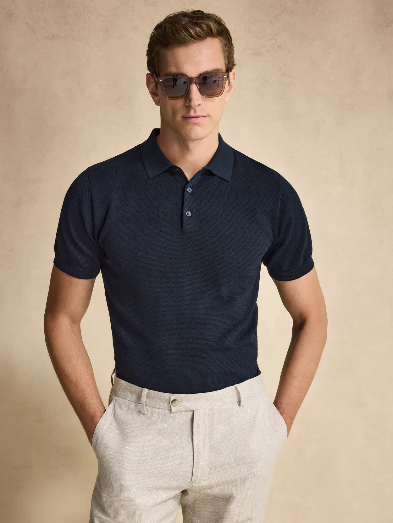 Navy Blue Knitted Cotton Polo