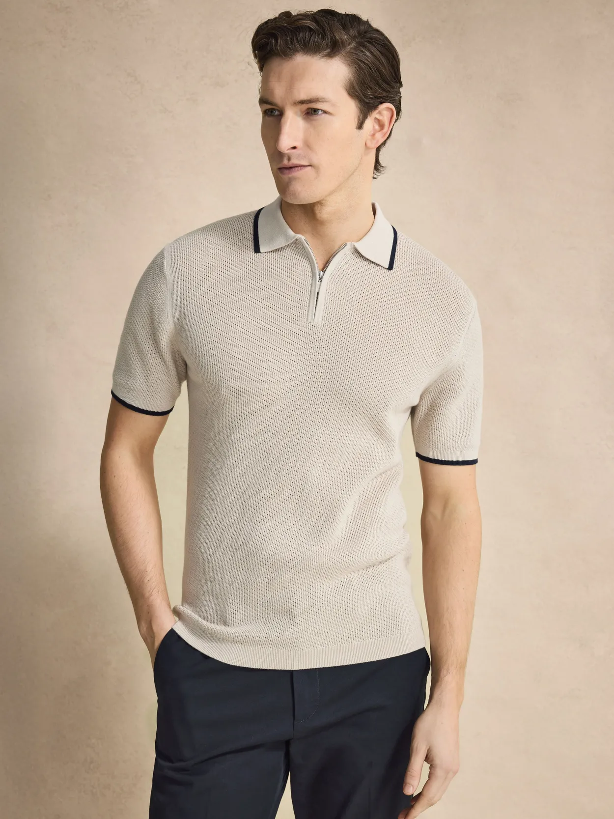 Polo Beige Zippé en Maille Coton