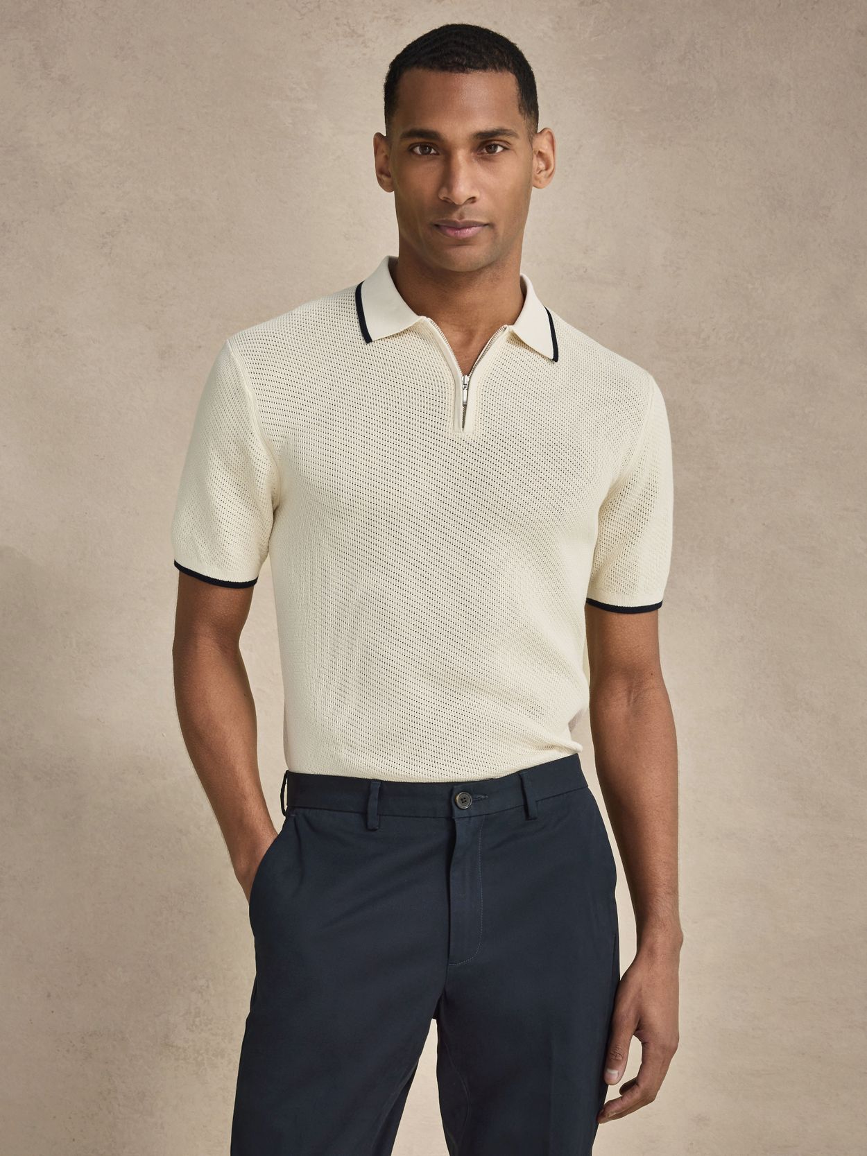 Off White Sweater - Cotton Half Zip - Buy online | John Henric