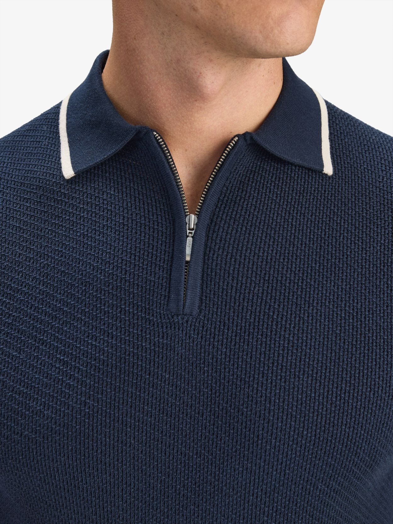 Textured Cotton Knit Half-Zip Polo Shirt | John Henric