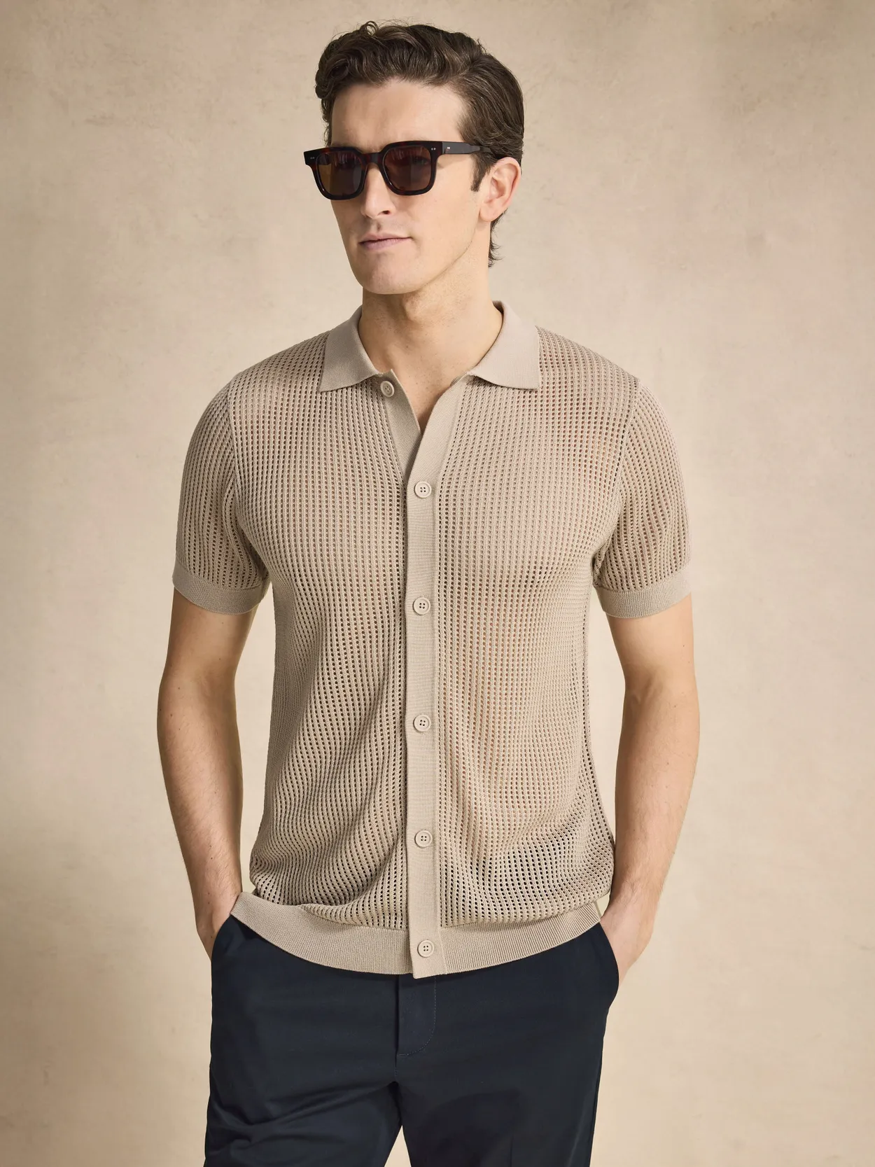 Beige Knitted Shirt Lyocell Silk