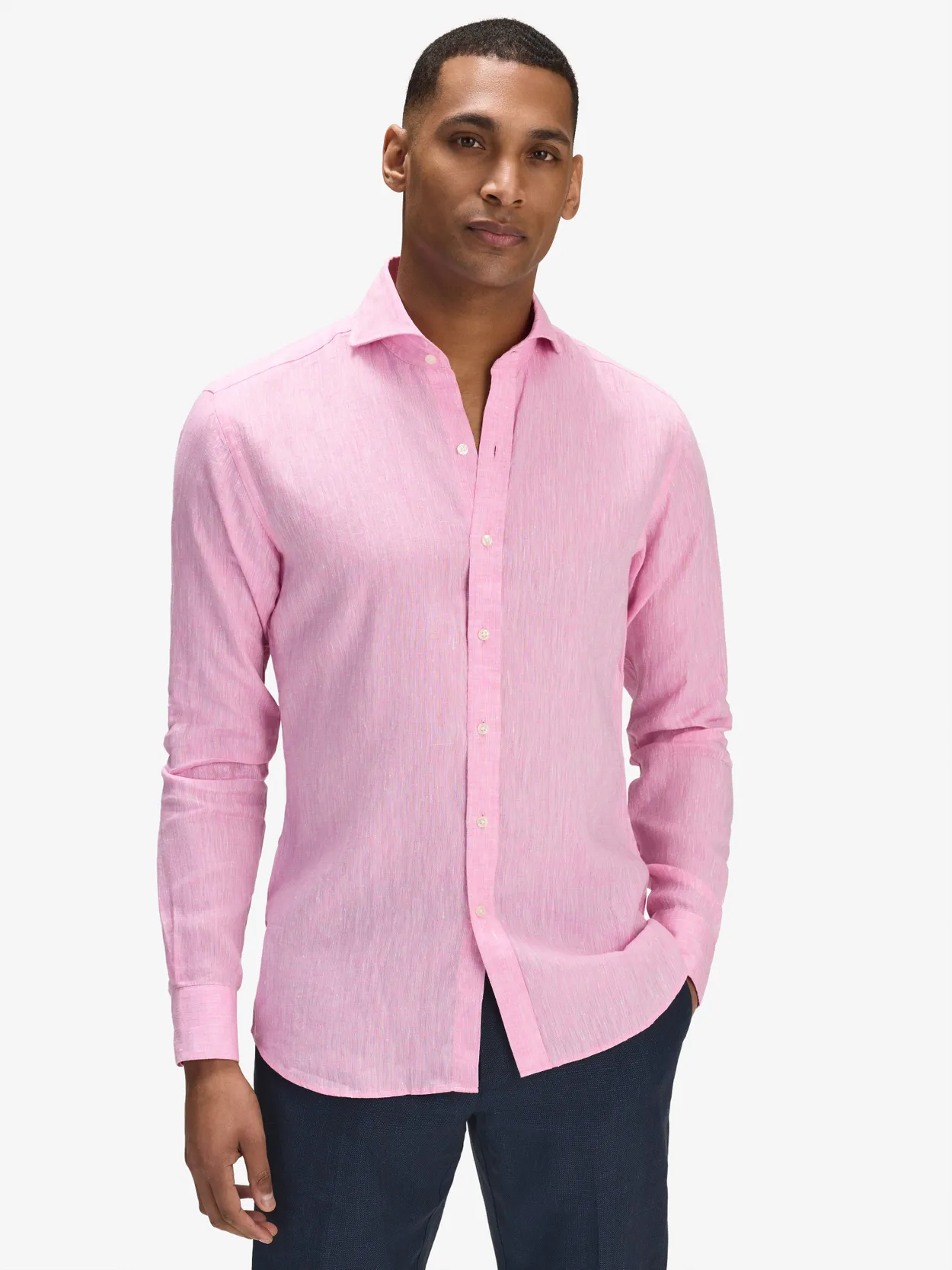 Pink Solid Smart Slim Fit Shirt Linen