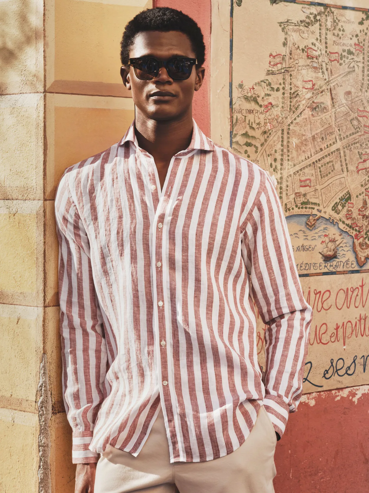 Terracotta Block Striped Smart Slim Fit Shirt Linen