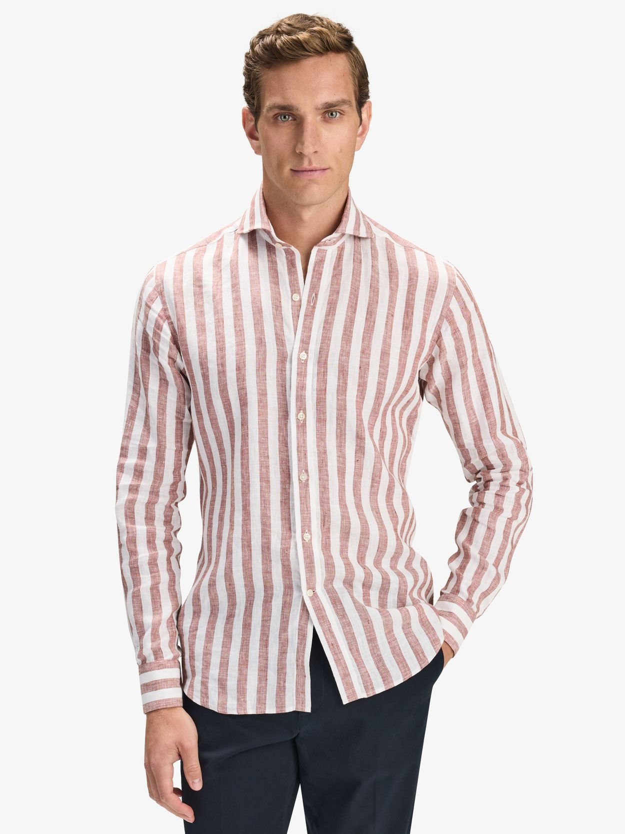 【schott） Stripe shirting natural shirt Schott Stripe Quarter Zip Shirt - White | Editorialist