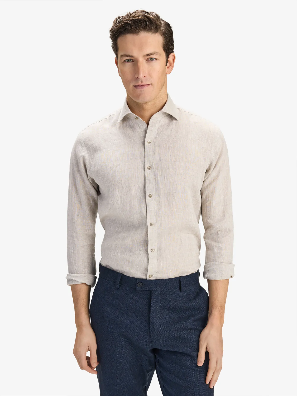 Sand Solid Smart Slim Fit Shirt Linen