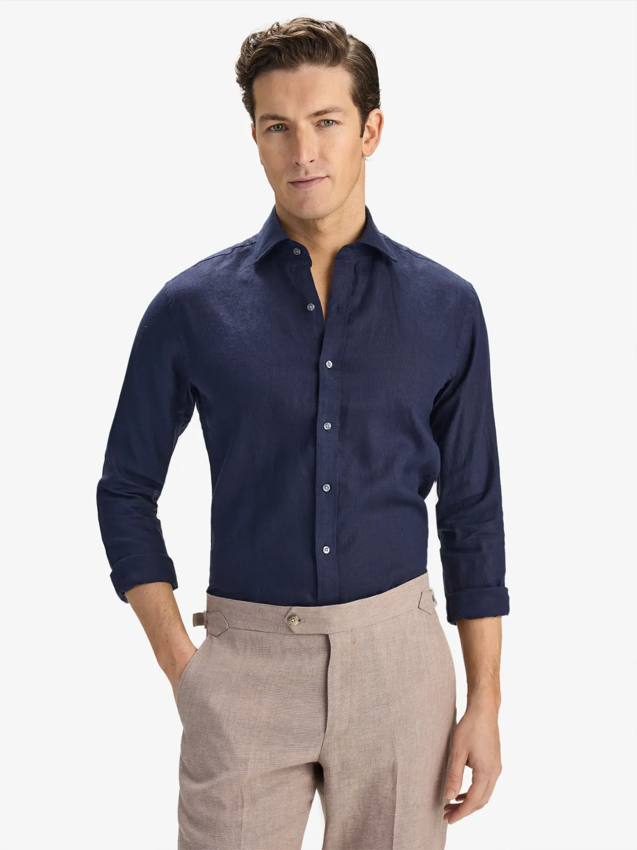 Marineblauw Slim Fit Overhemd Linnen