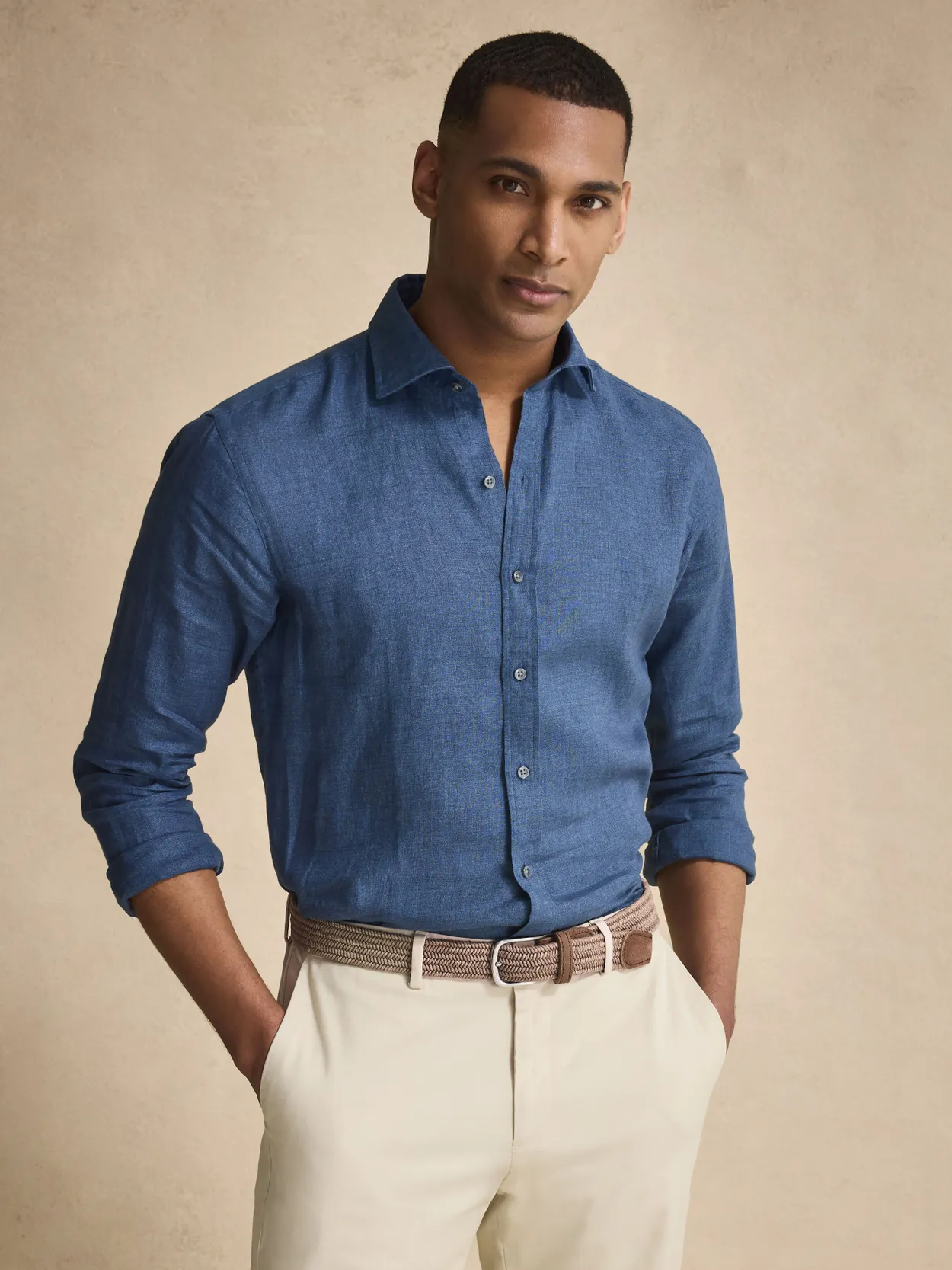 Blue Solid Smart Slim Fit Shirt Linen