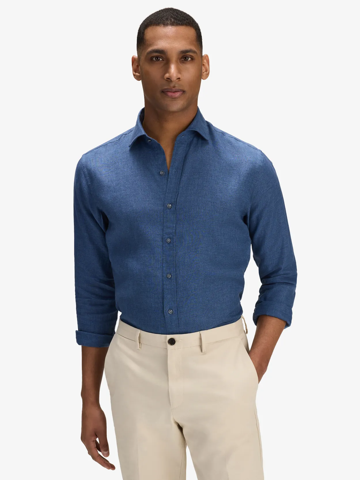 Blauw Slim Fit Overhemd Linnen