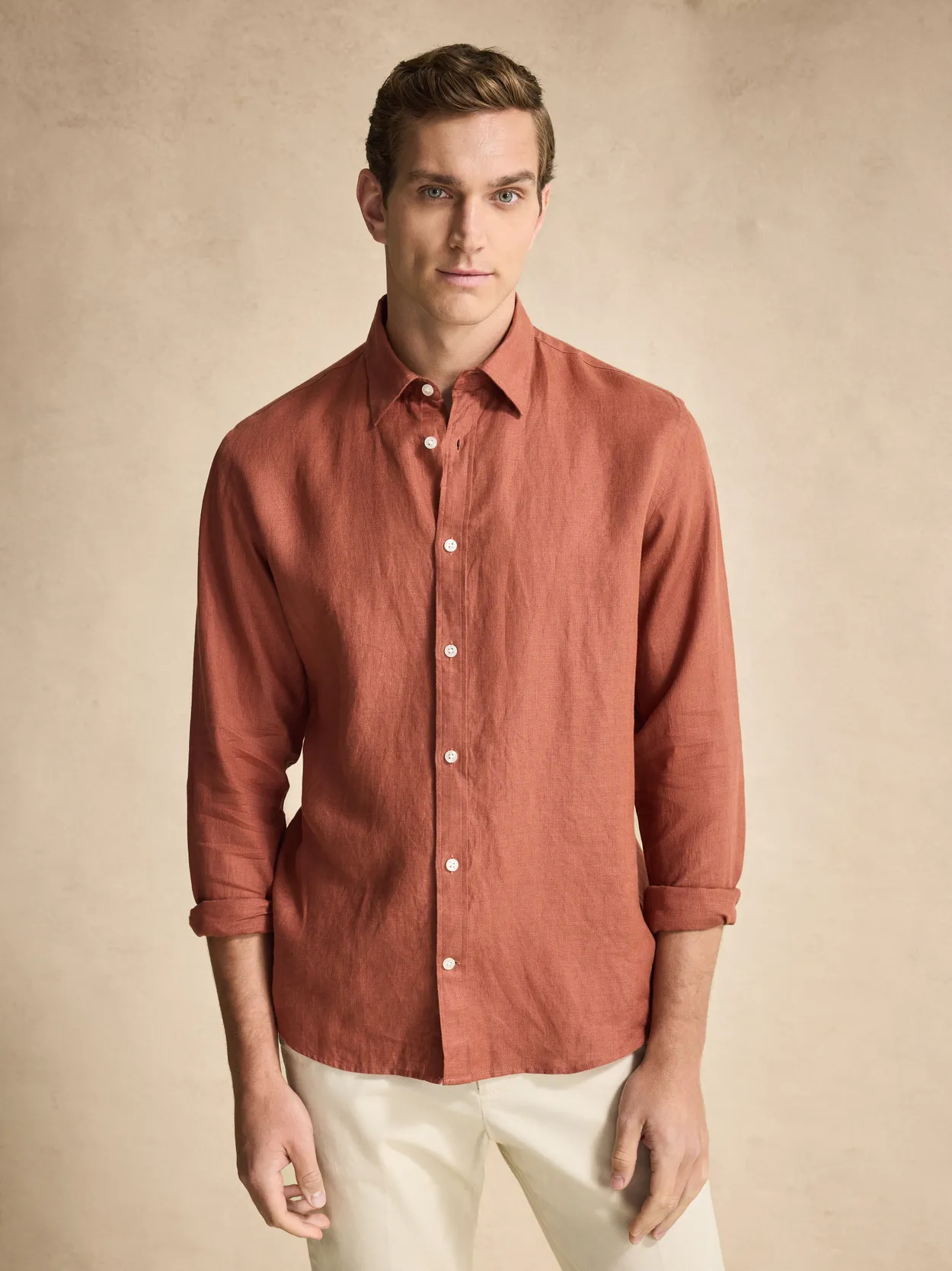 Terracotta Solid Casual Fit Shirt Linen