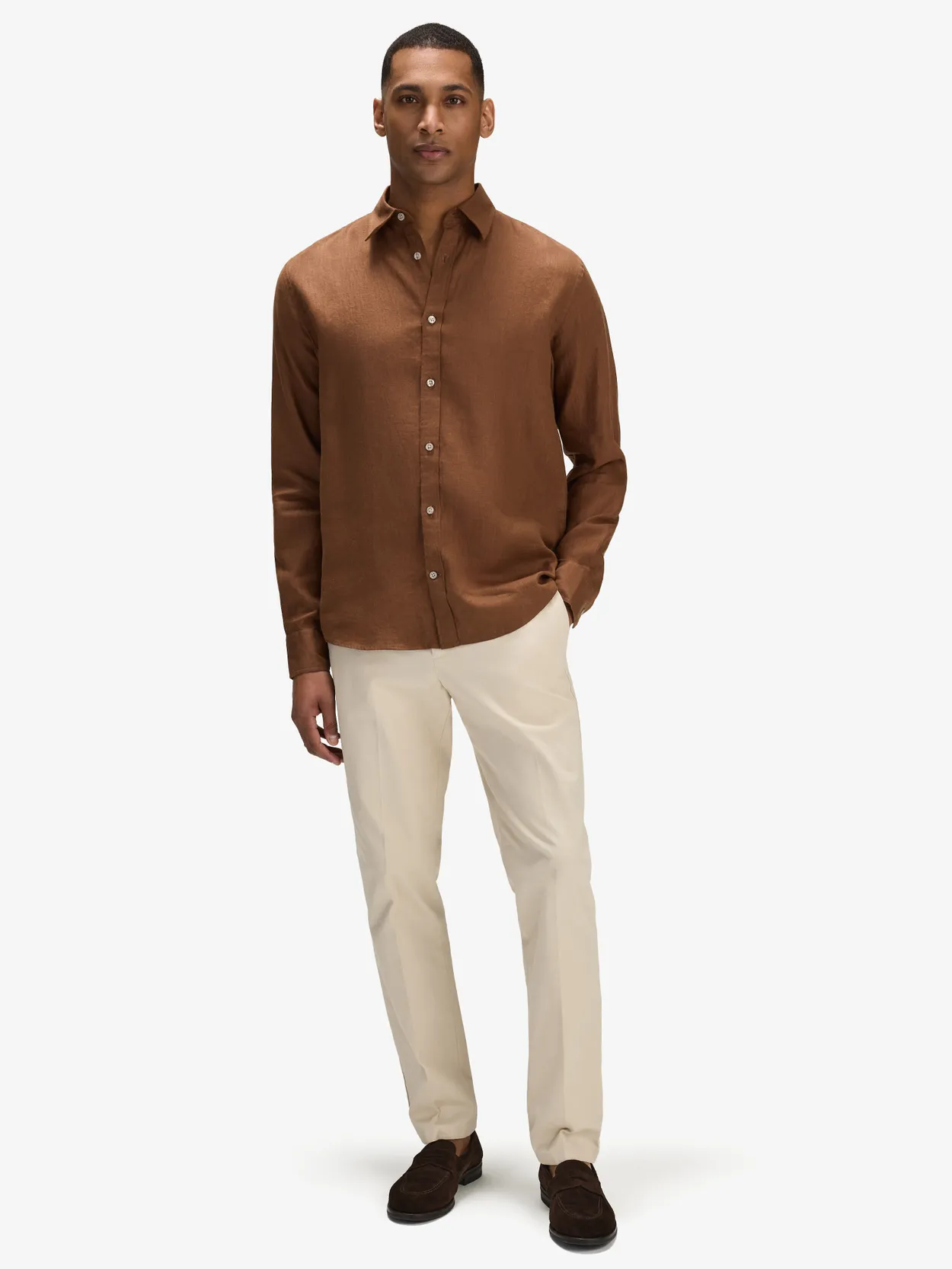 Brown Solid Casual Fit Shirt Linen