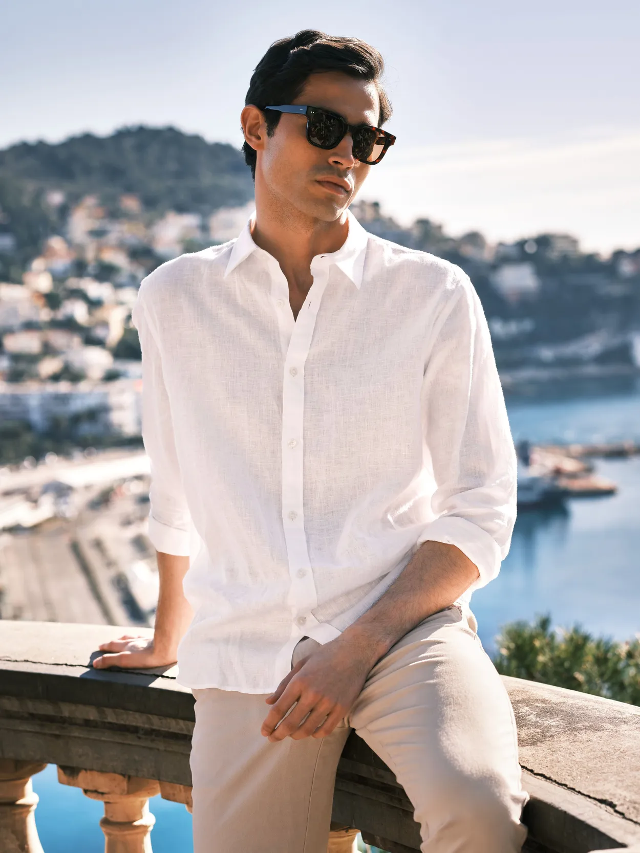 White Solid Casual Fit Shirt Linen