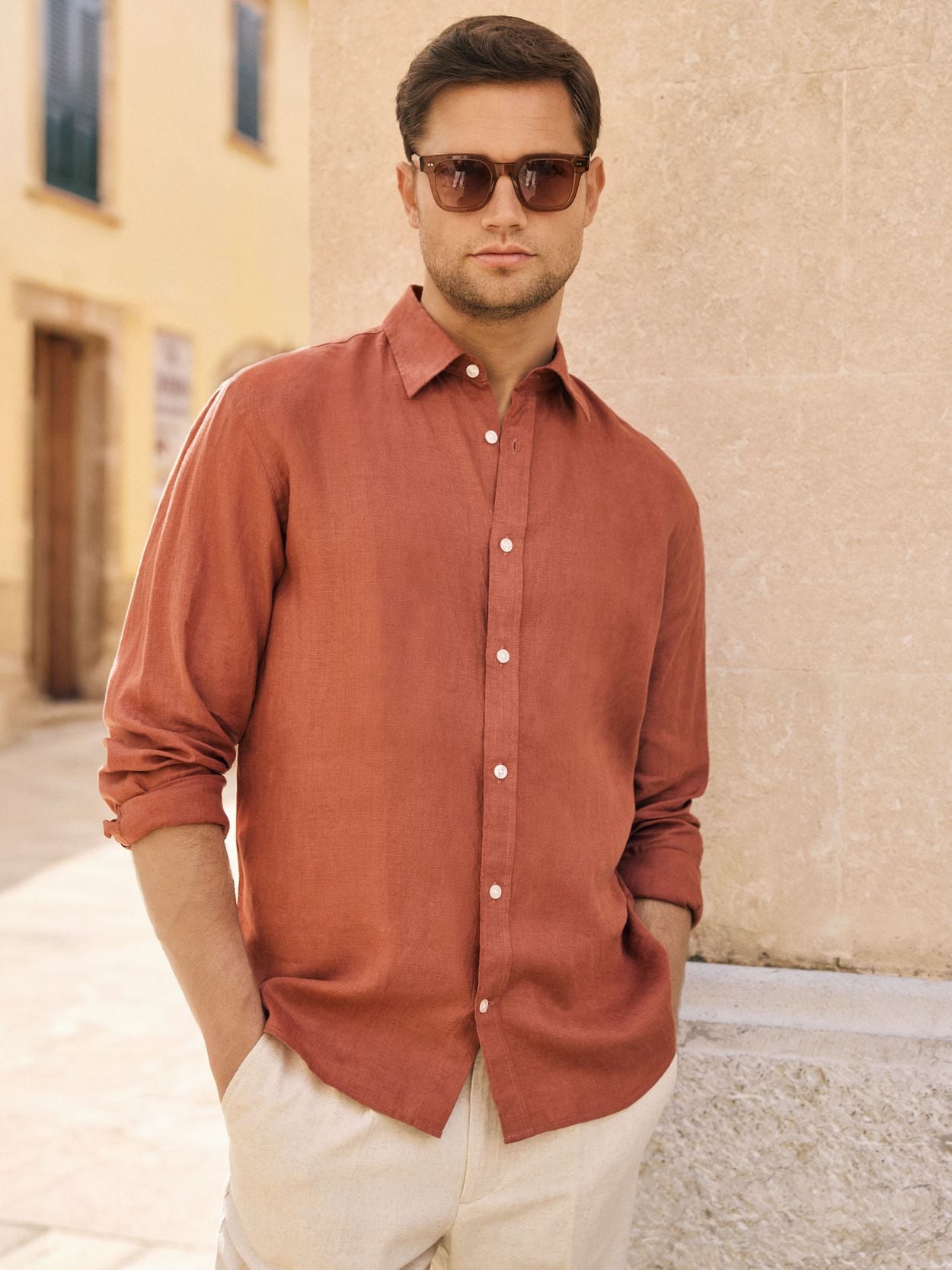 Solid Casual Fit Linen Shirt Buy online John Henric