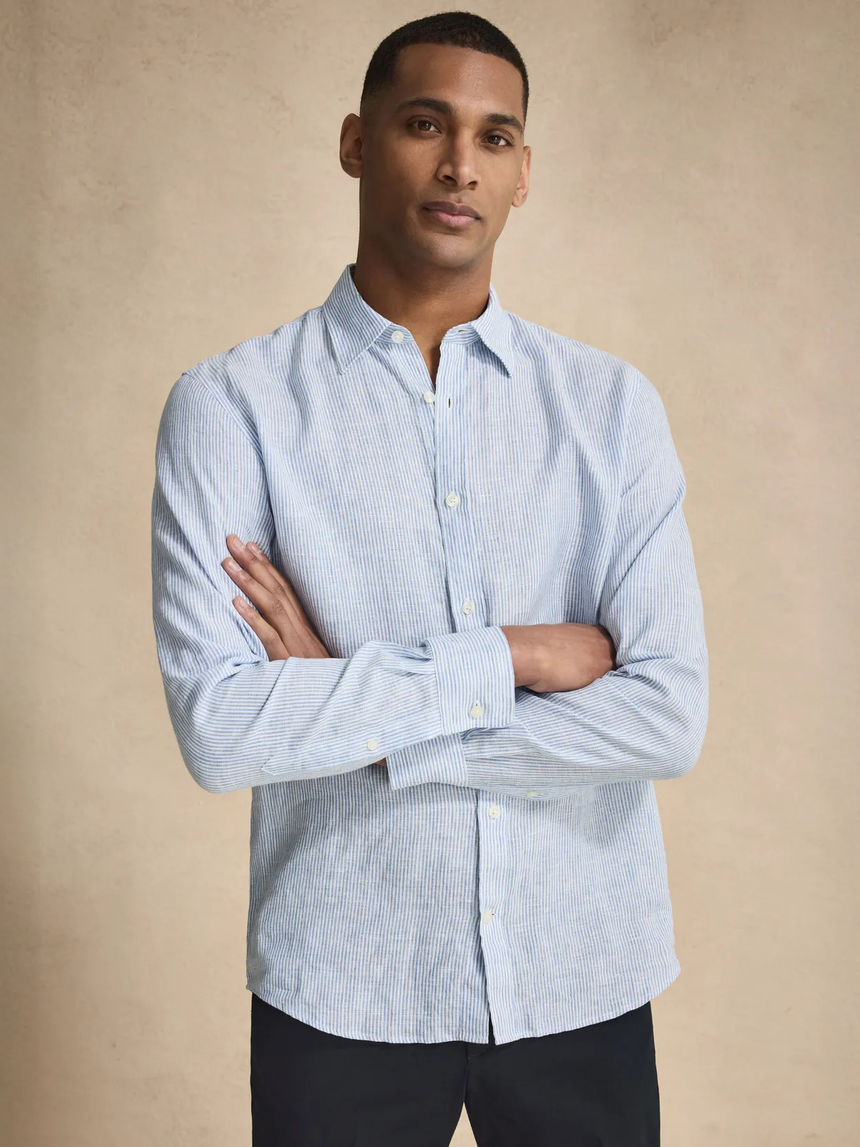 Blue Striped Casual Fit Shirt Linen