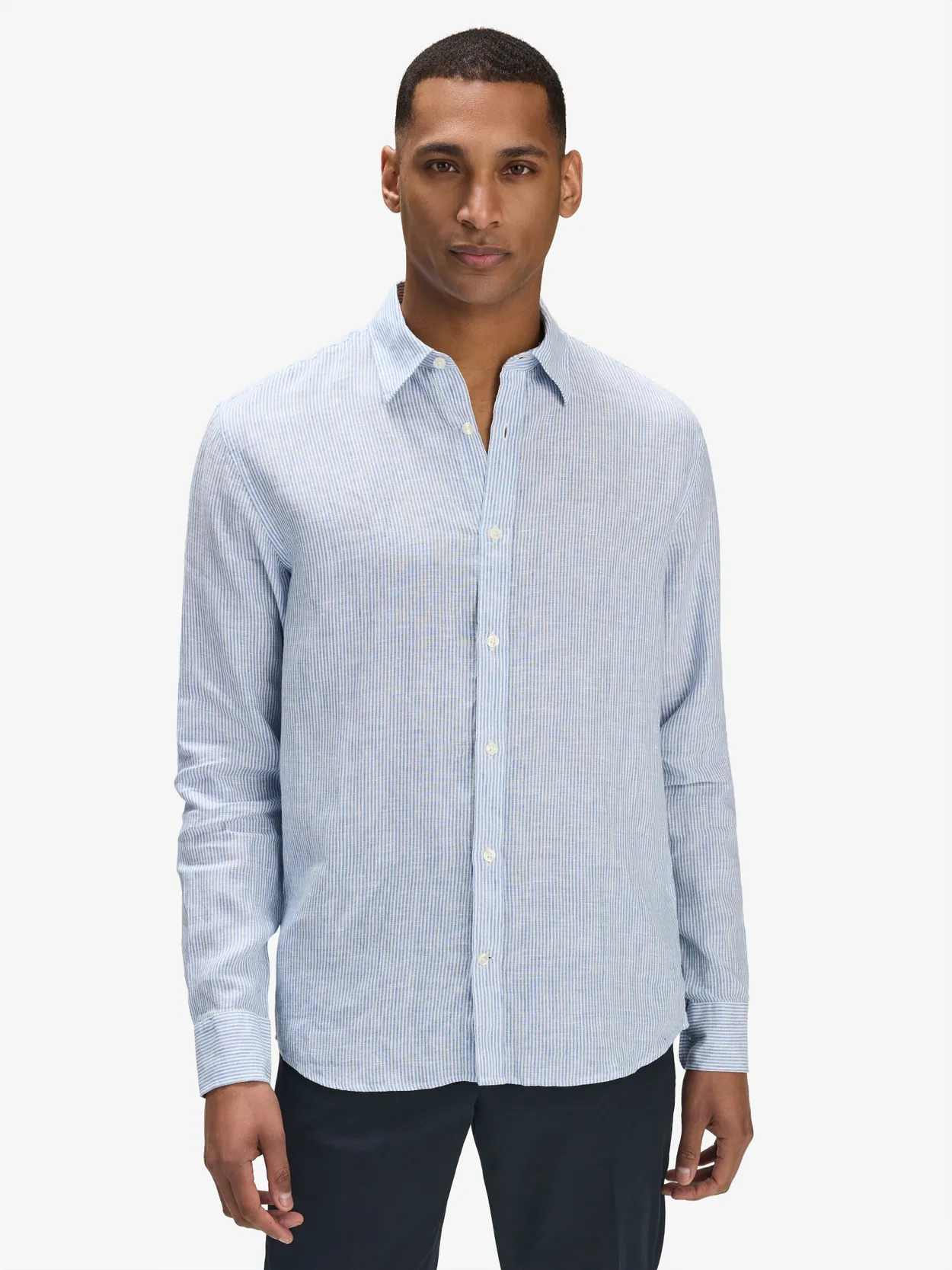 Blue Striped Casual Fit Shirt Linen