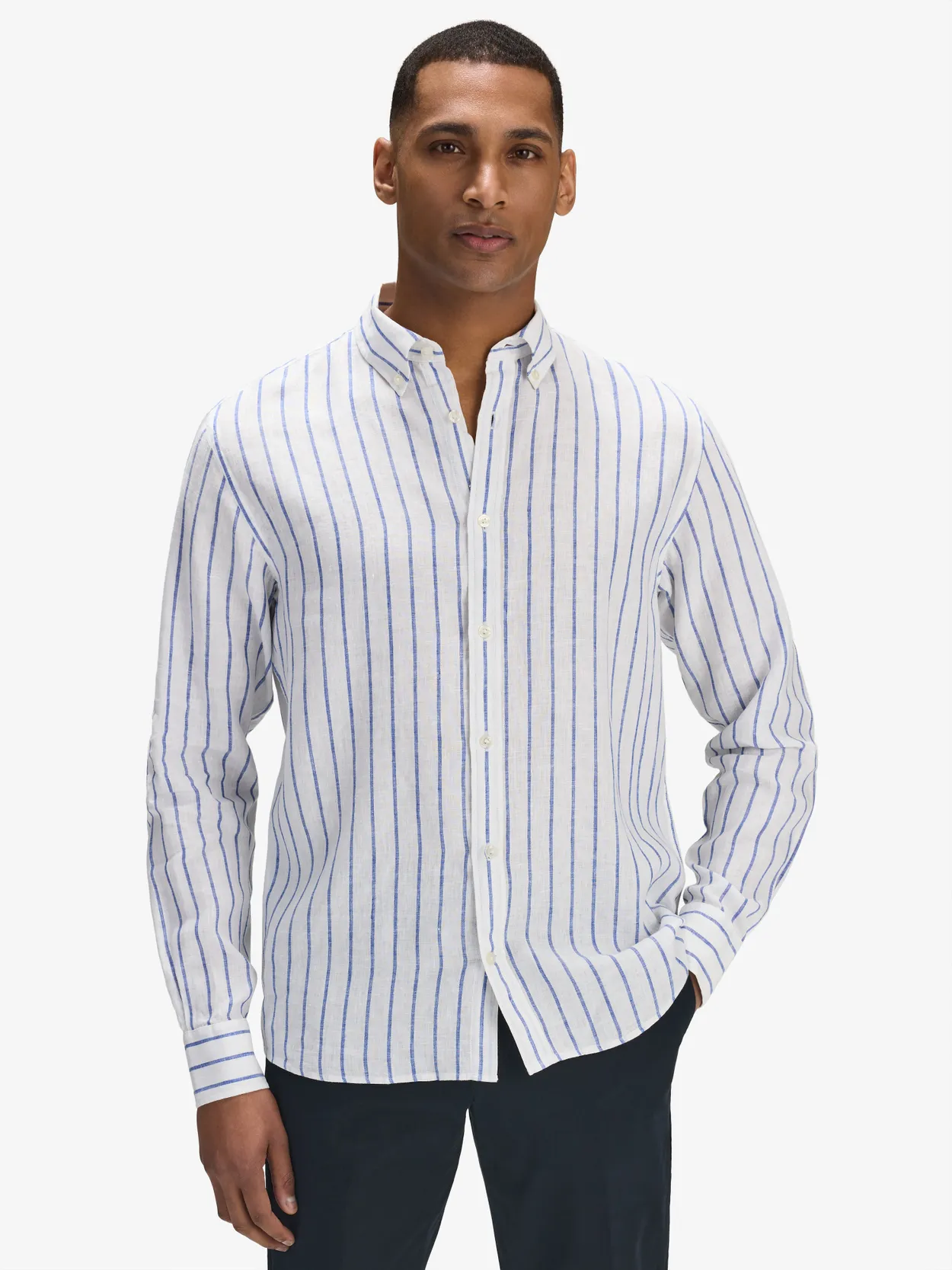 Hvit Stripet Button-Down Casual Fit Skjorte Lin