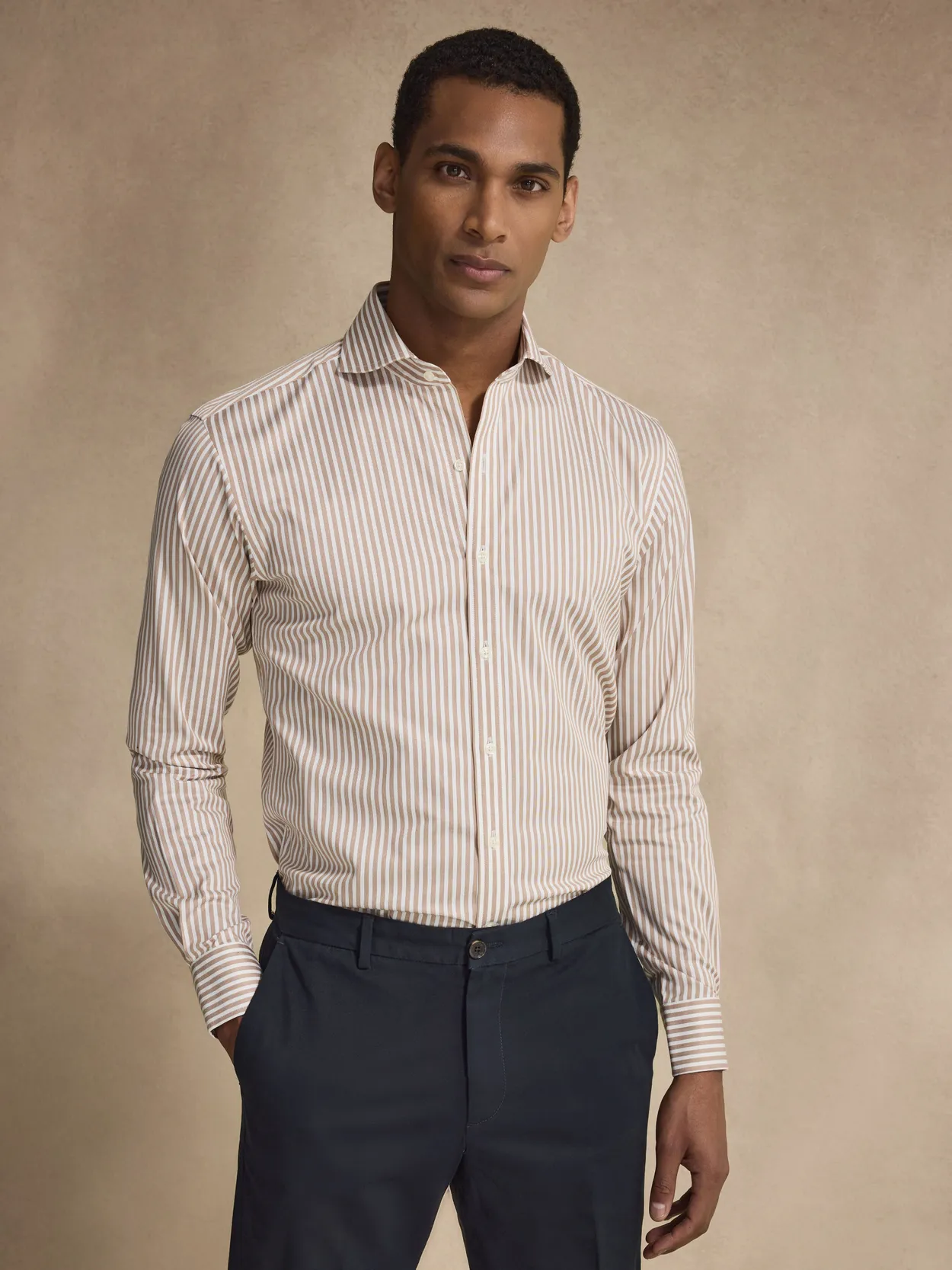 Brown Cotton Striped Stretch Shirt