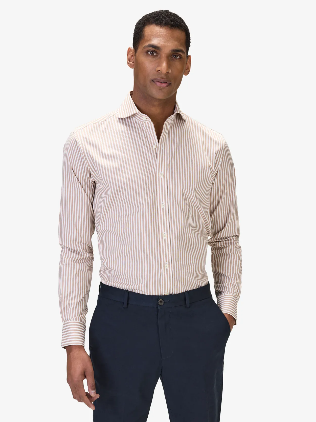 Brown Cotton Striped Stretch Shirt