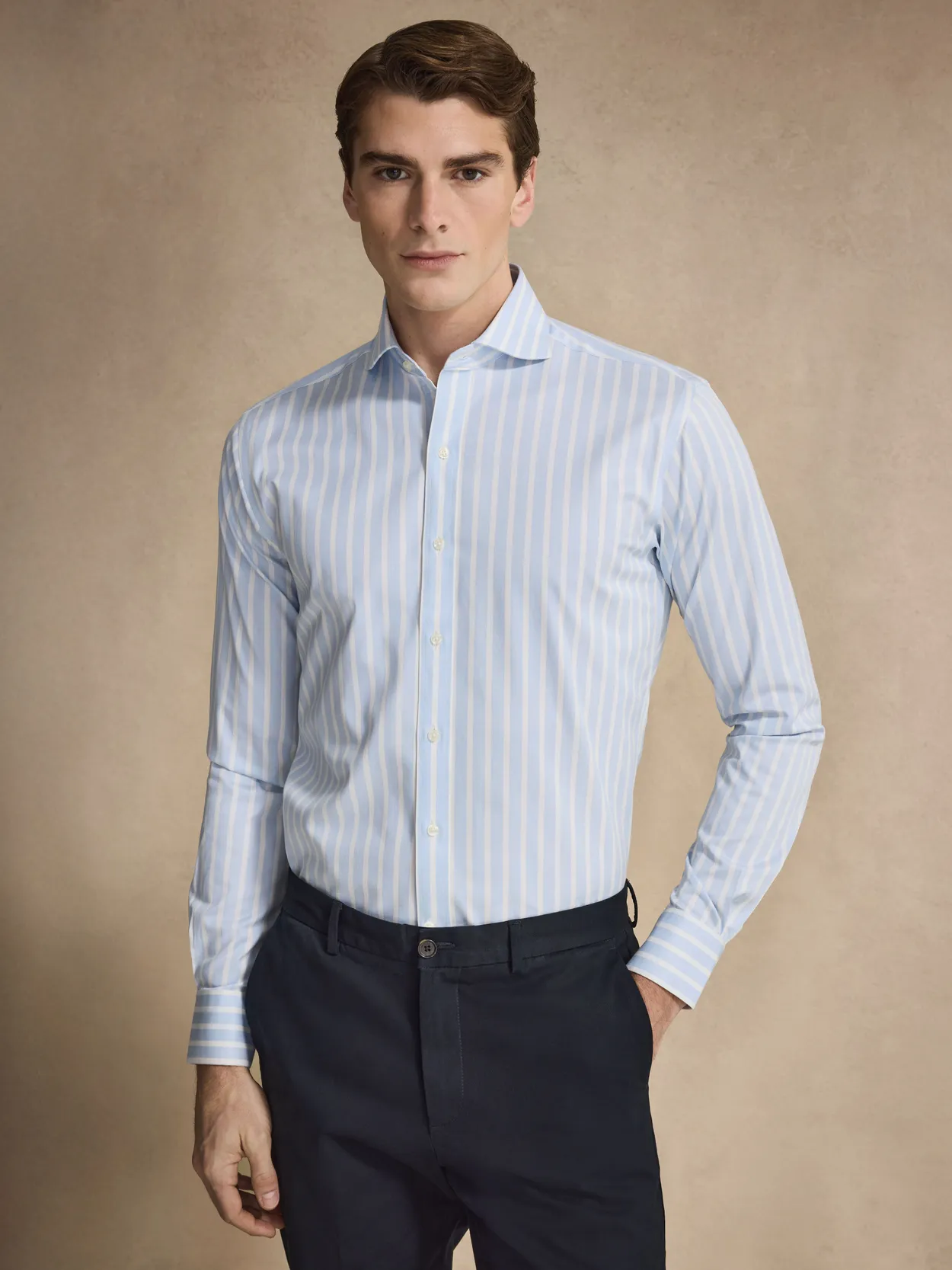 Blue Cotton Striped Stretch Shirt