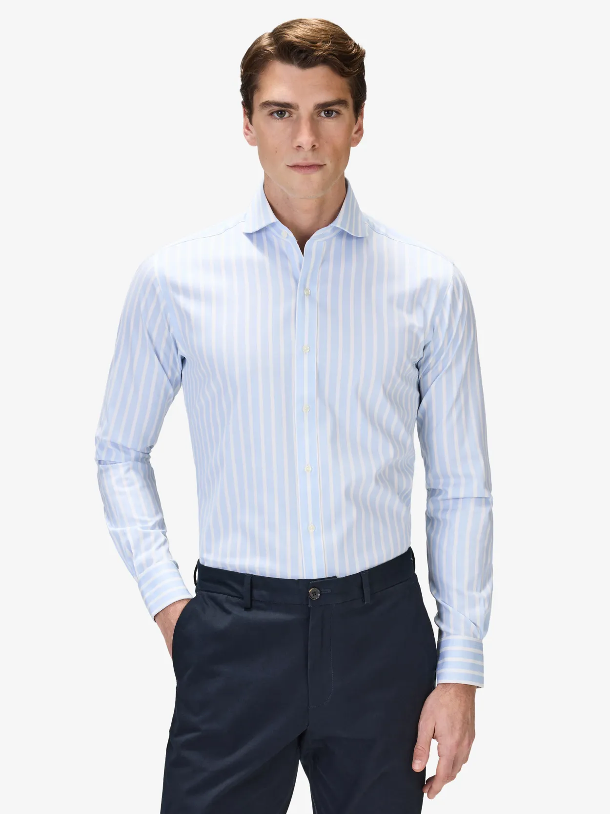 Blue Cotton Striped Stretch Shirt