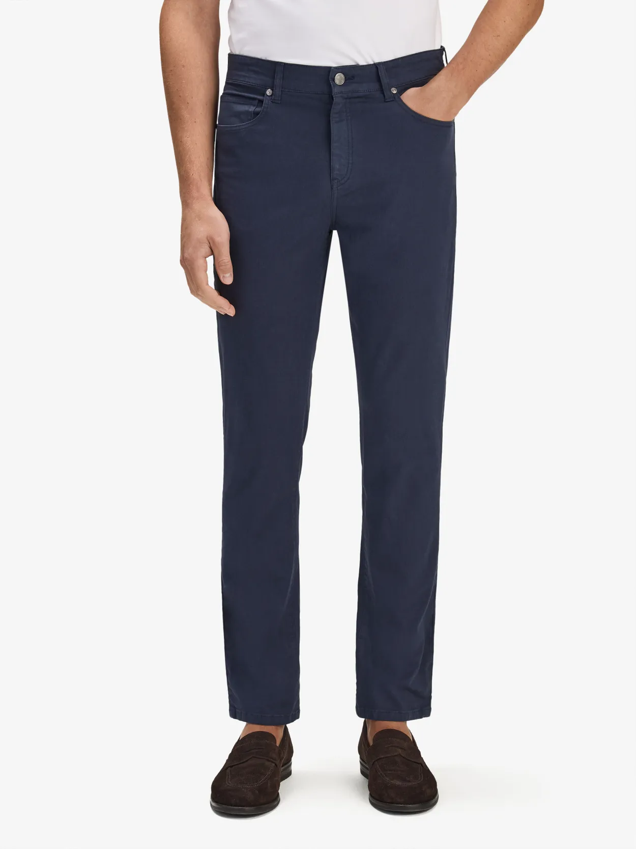 Navy Blue Slim Fit Cotton Solid Trousers