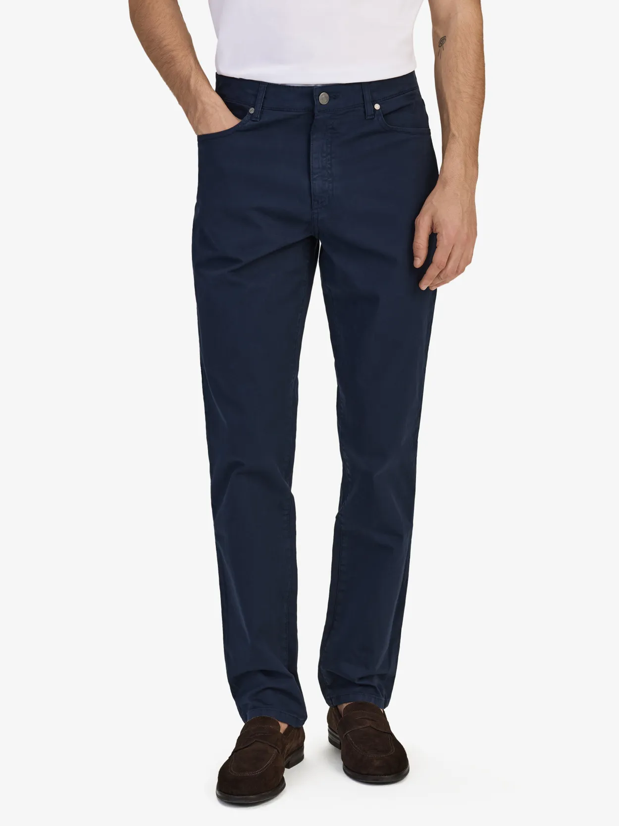 Navy Blue Slim Fit Cotton Solid Trousers