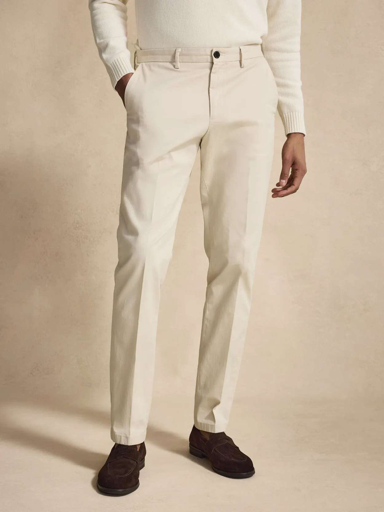 Sand Straight Leg Cotton Solid Chinos