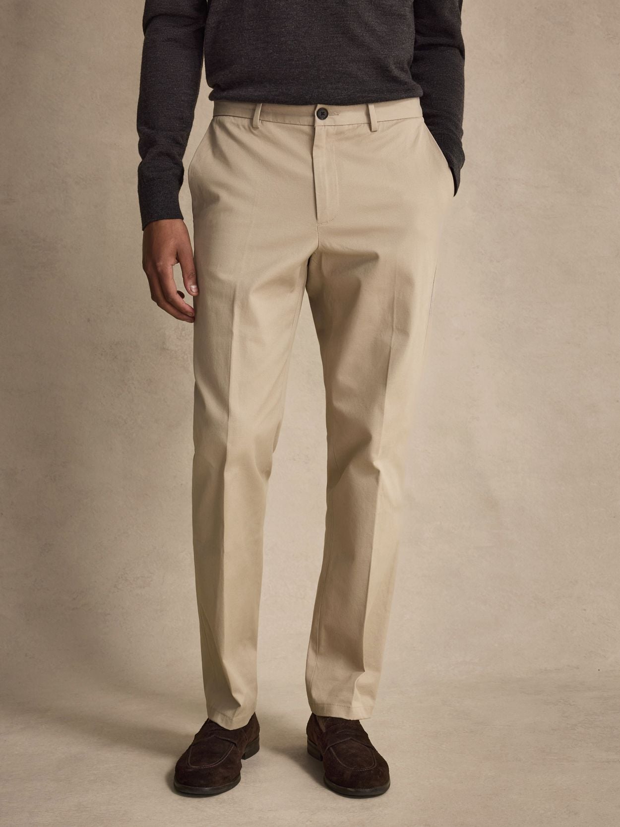 Beige Chinos - Cotton Stretch Straight Fit - Buy online | John Henric