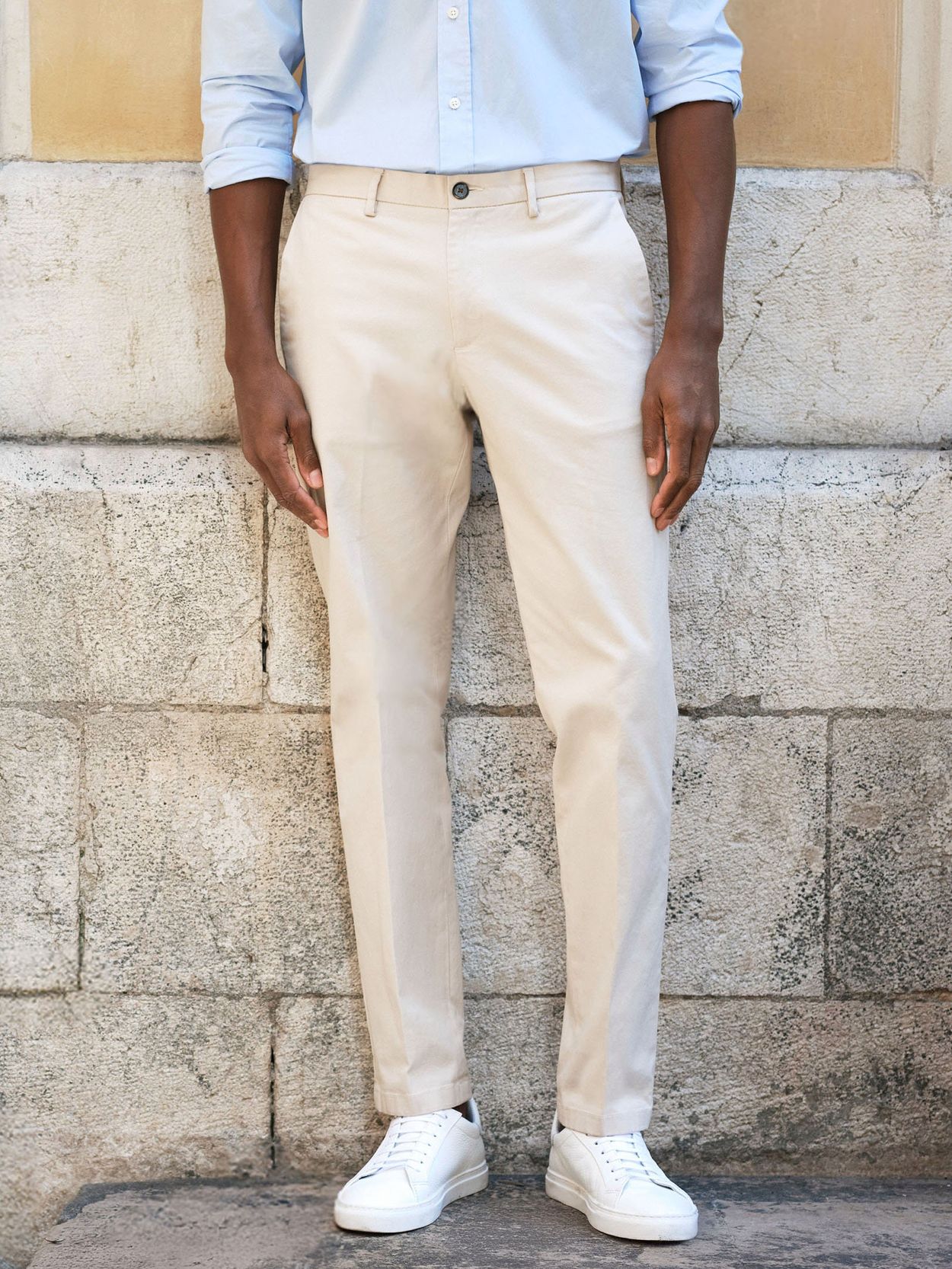 Sand Straight Leg Cotton Solid Chinos