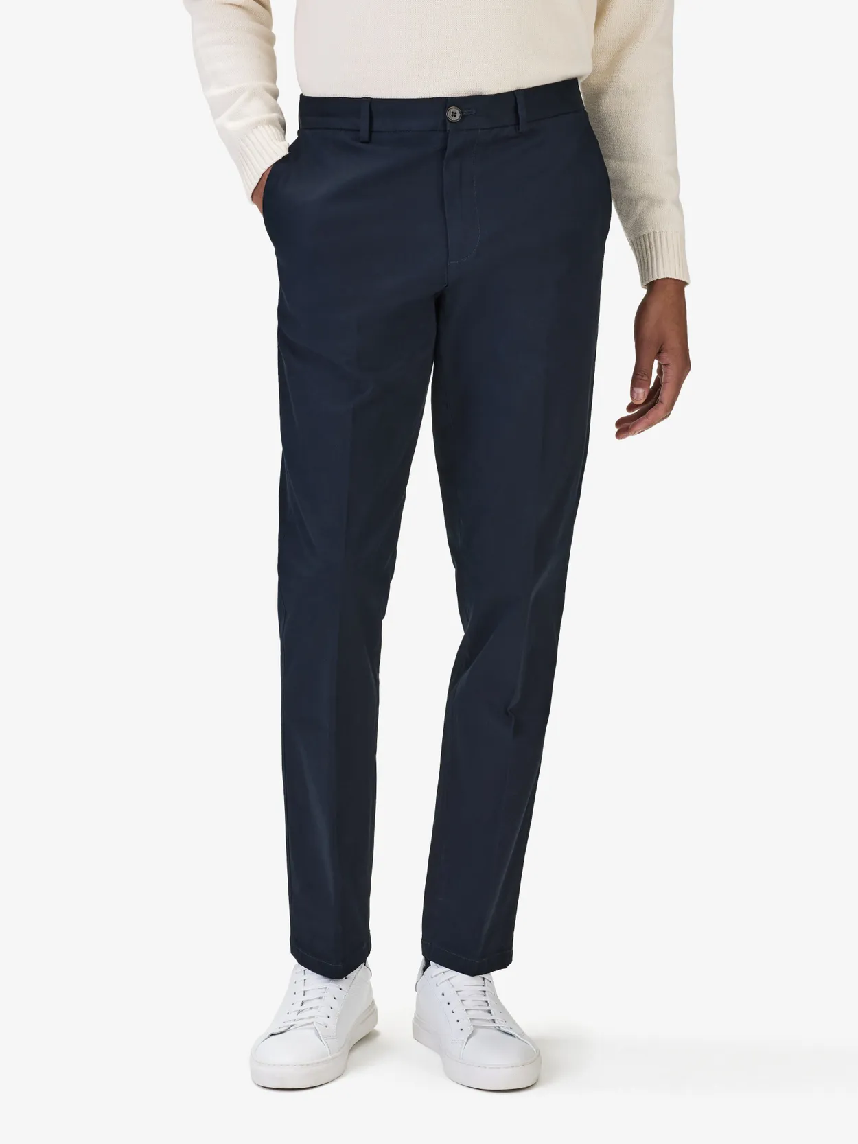 Navy Blue Straight Leg Cotton Solid Chinos