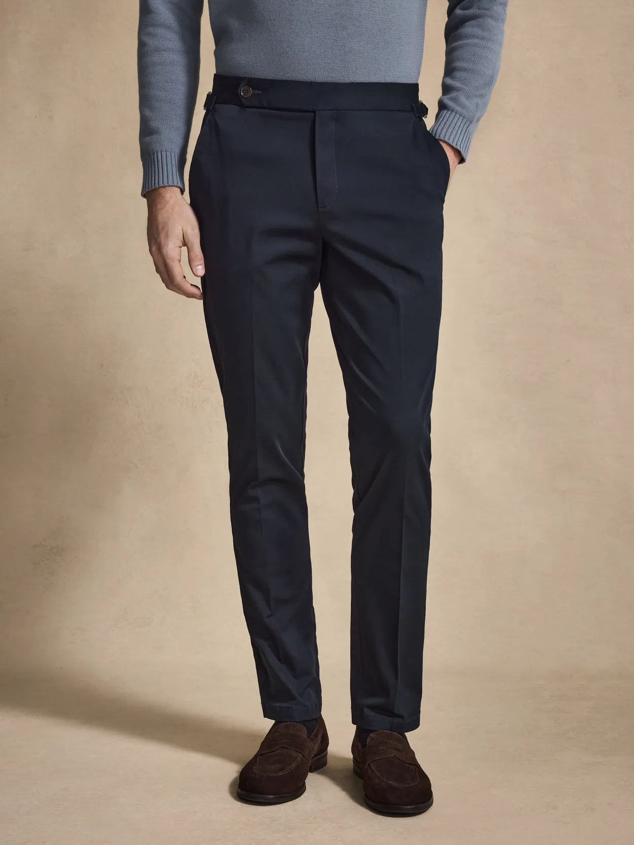 Navy Blue Slim Fit Cotton Solid Chinos