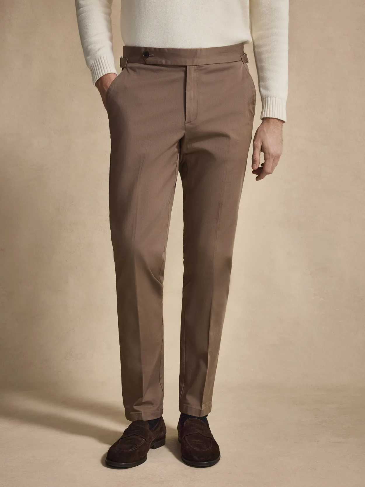 Taupe Slim Fit Cotton Solid Chinos