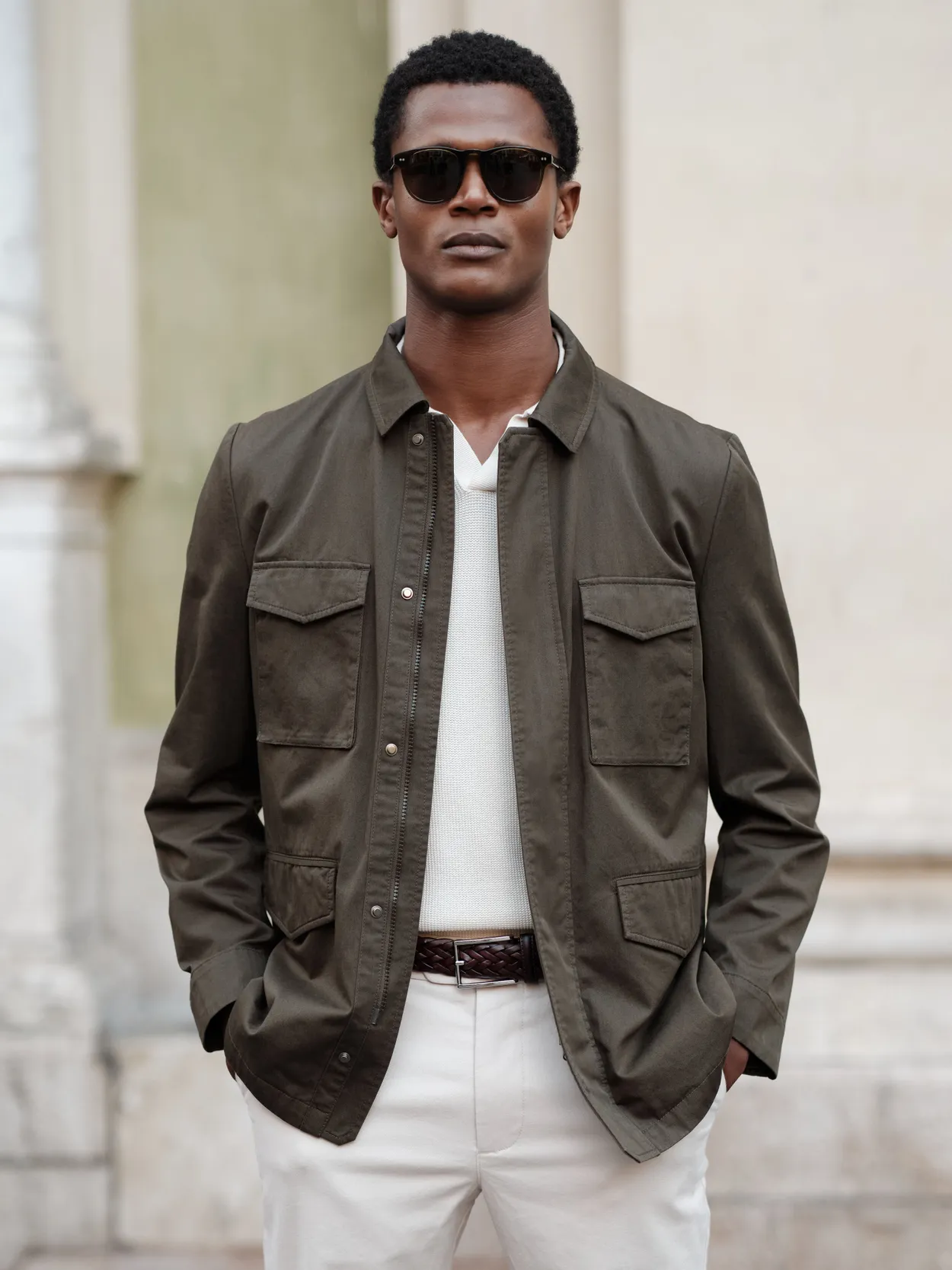 Green Cotton Solid Field Jacket