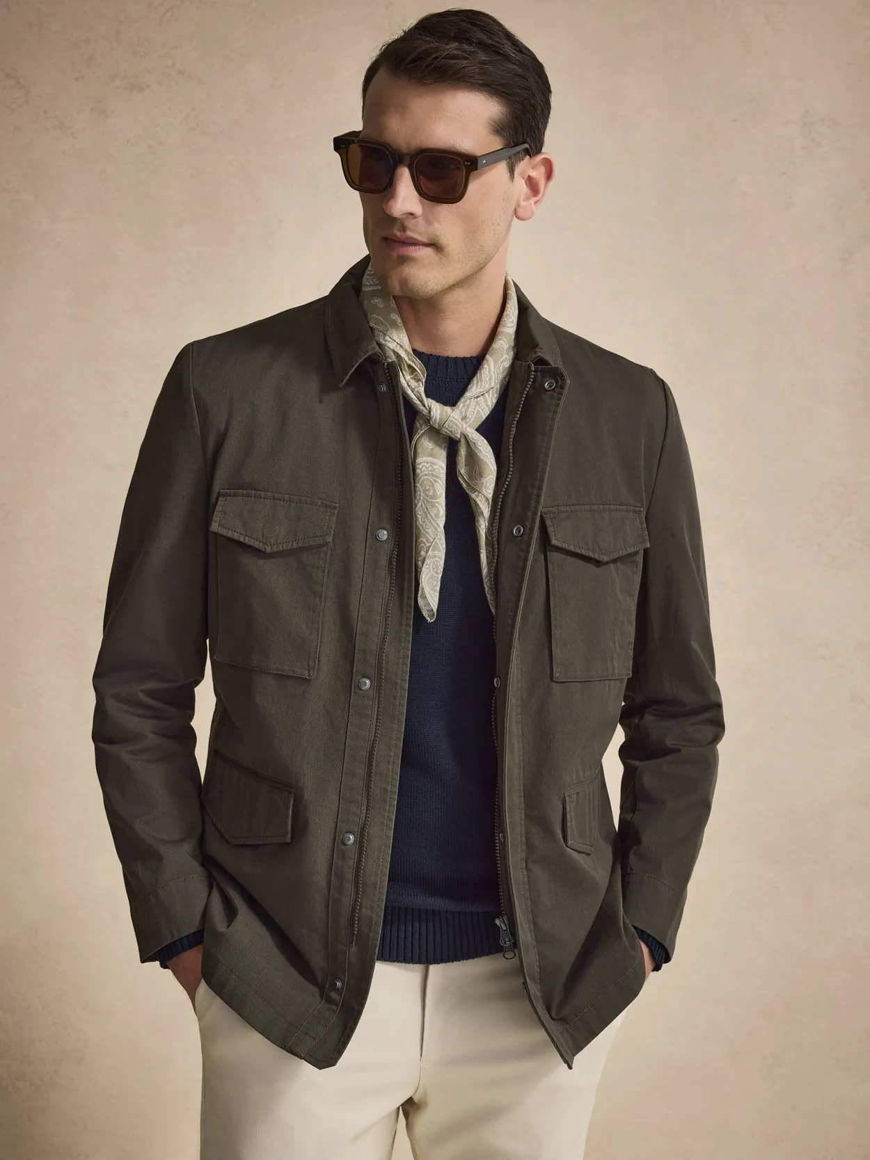 Green Cotton Solid Field Jacket