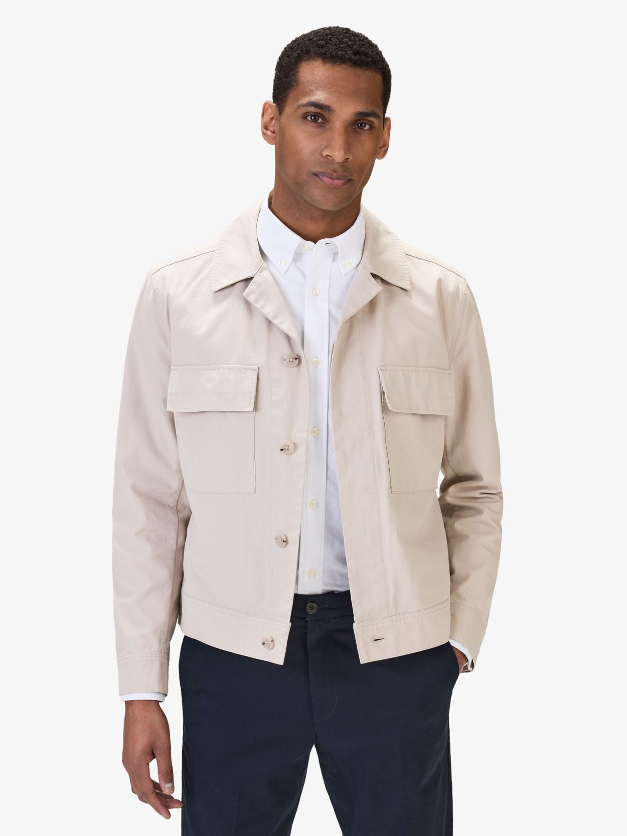 Beige Cotton Solid Short Jacket