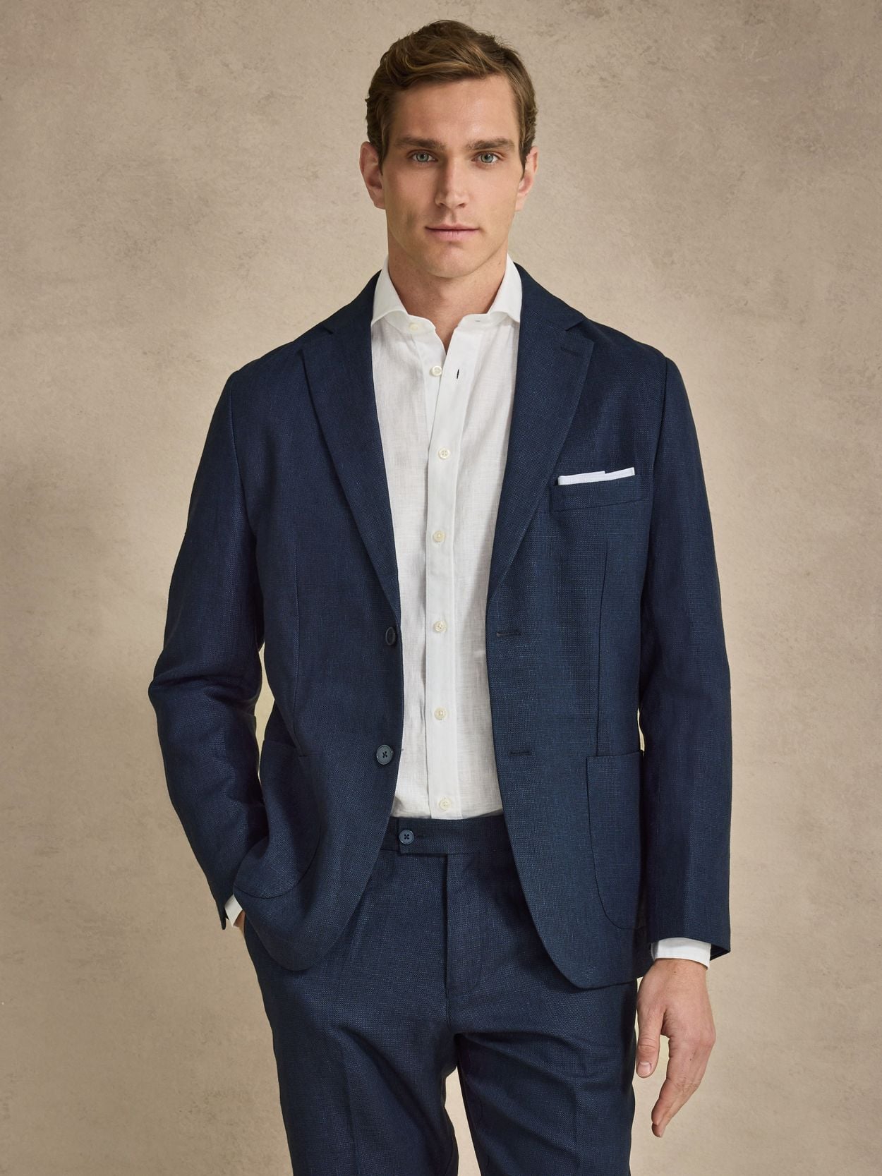 ジャケット・アウター DC WHITE / COTTON LINEN NAVY BLAZE R Navy Blue Linen Blazer - Linen Cotton Tailored Fit - Buy online