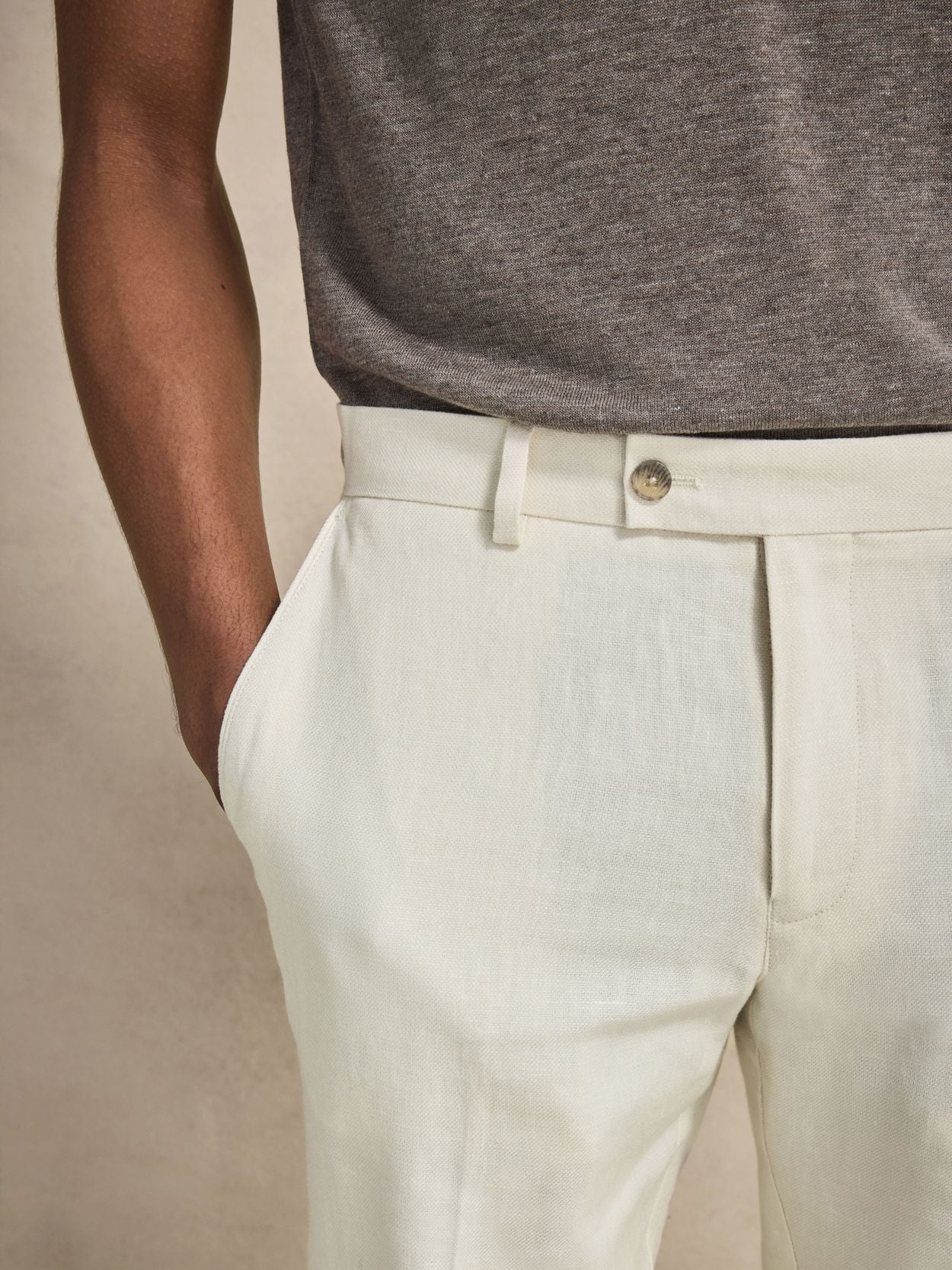 Pantalon Chino En Lin Beige - Comptoir Des Cotonniers Taille 40 - Occasion Très Propre