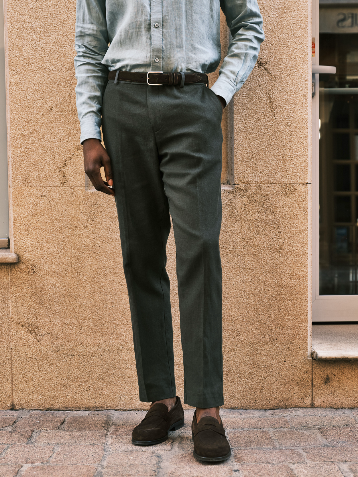 slim fit dress slacks Men's Slim-Fit Stretch Olive Green Dress Pants main image 1