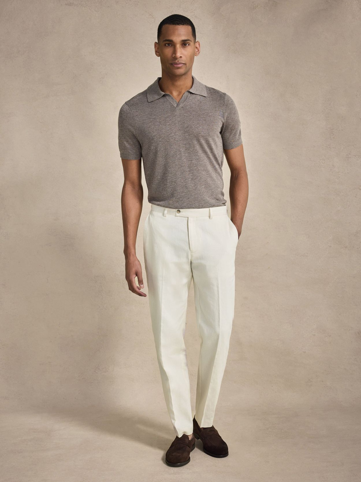 Sand Linen Trousers - Linen Cotton Tailored Fit - Buy online | John Henric