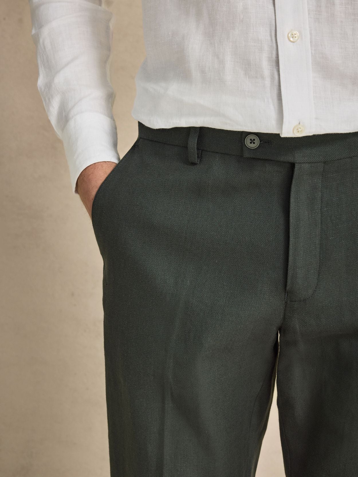 Dark Green Linen Trousers - Linen Cotton Tailored Fit - Buy online | John  Henric