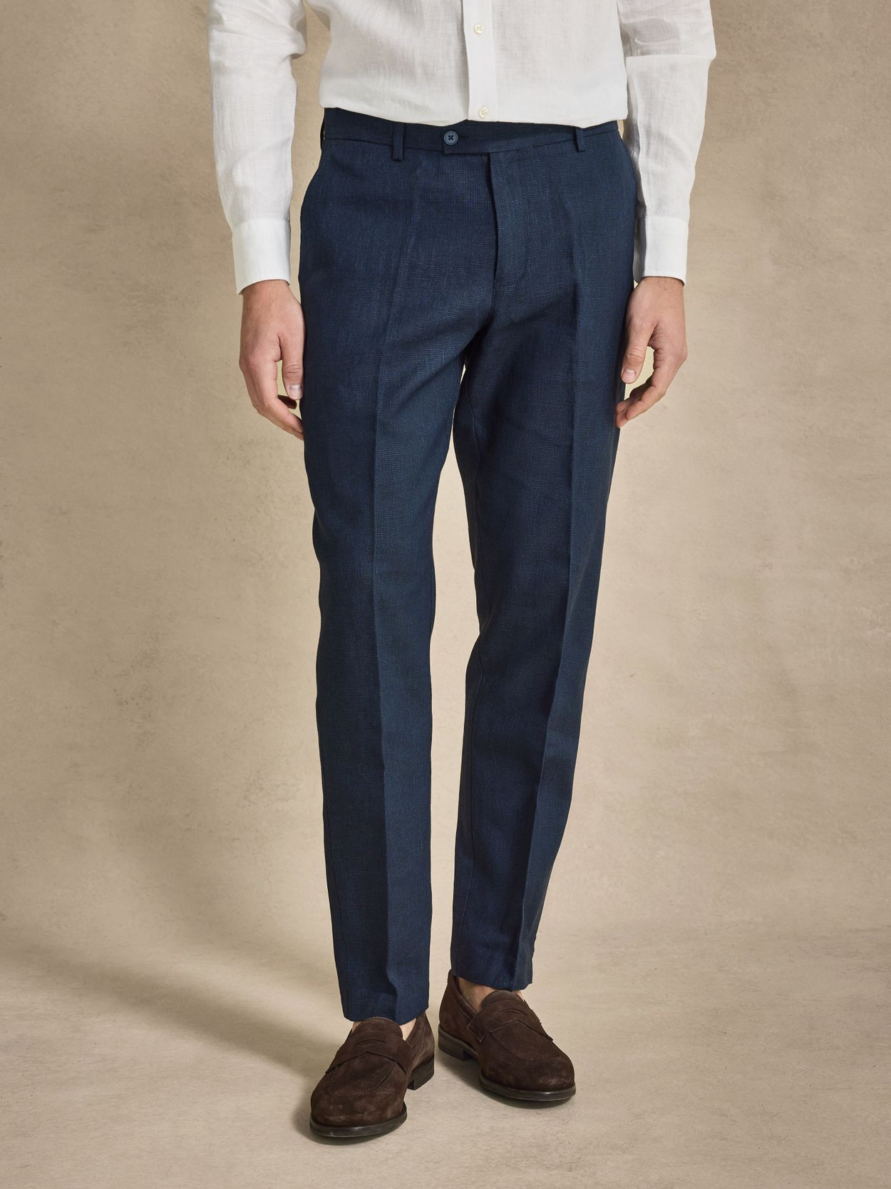 John Henric Men's Navy Blue Linen Trousers Size 46