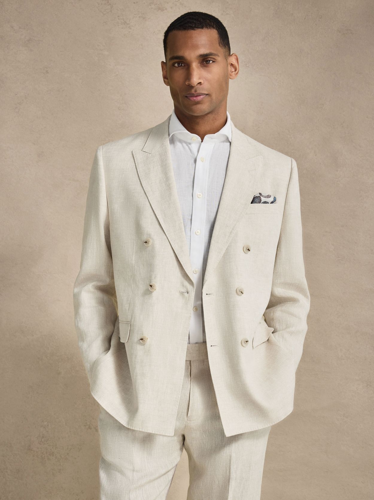 Sand Double-Breasted Blazer Tailored Fit - Linen Tailored Fit 