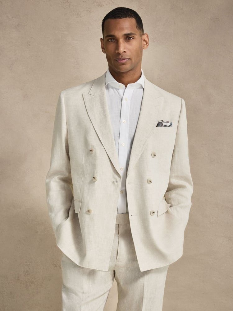 Sand Double Breasted Linen Blazer
