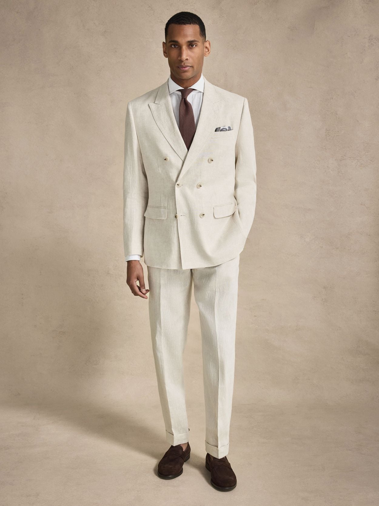 Sand Double-Breasted Blazer Tailored Fit - Linen Tailored Fit - Buy online 